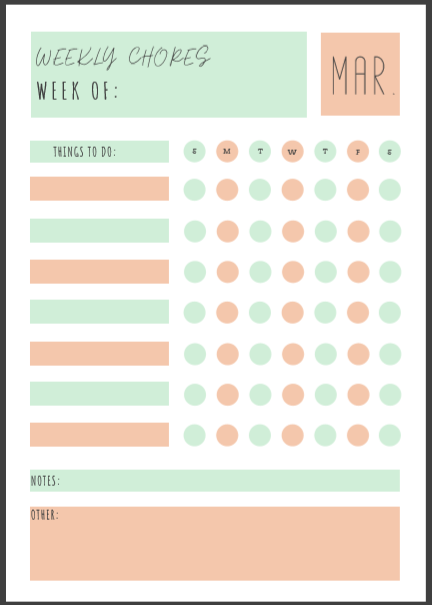 Weekly Chore Charts for Kids | Chronicles of a Momtessorian
